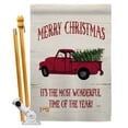 thumbnail image 1 of Breeze Decor BD-XM-HS-114170-IP-BO-D-US18-SB 28 x 40 in. Merry Christmas Vintage Truck Winter Impressions Decorative Vertical Double Sided House Flag Set & Pole Bracket Hardware, 1 of 1
