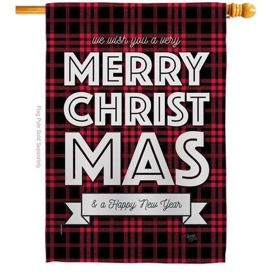 Breeze Decor Buffalo Plaid Christmas House Flag Winter 28 x 40 in. Double-Sided Decorative Vertical Flags for Decoration Banner Garden Yard Gift