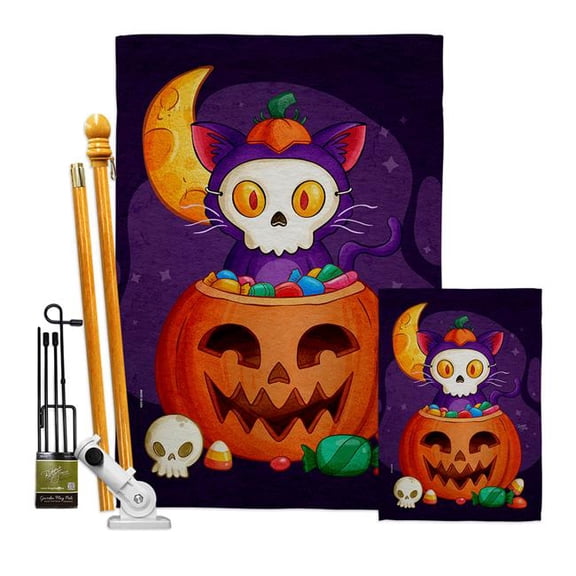 Breeze Decor FK120261-BO Sneaky Cat Falltime Halloween 28 x 40 in. Double-Sided Decorative Vertical House Flags Kit for Decoration Banner Garden Yard Gift