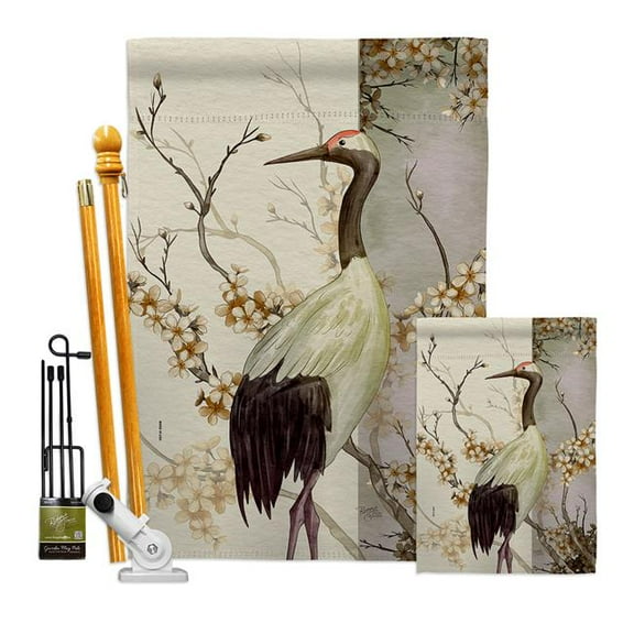 Breeze Decor FK120264-BO Red Crowned Crane Animals Bird 28 x 40 in. Double-Sided Decorative Vertical House Flags Kit for Decoration Banner Garden Yard Gift
