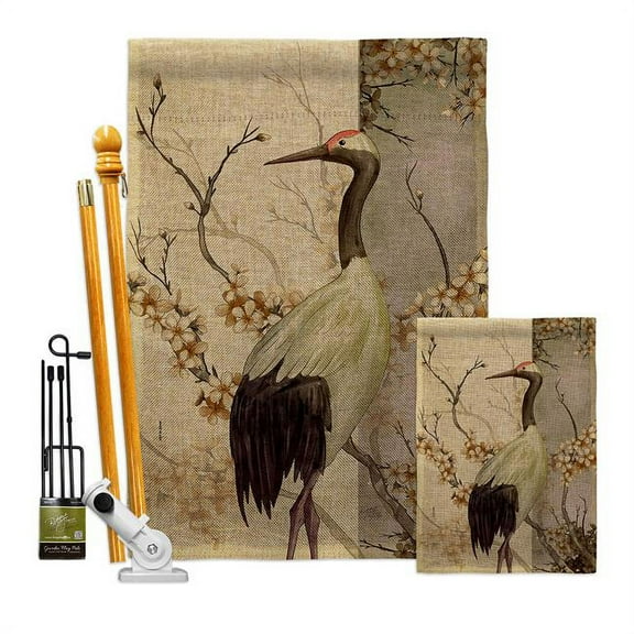 Breeze Decor FK120264-DB Red Crowned Crane Animals Bird 28 x 40 in. Double-Sided Decorative Vertical House Flags Kit for Decoration Banner Garden Yard Gift