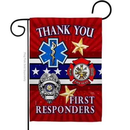 Breeze Decor First Responders Garden Flag Armed Forces Service 13 x 18.5 in. Double-Sided Decorative Vertical Flags for House Decoration Banner Yard Gift