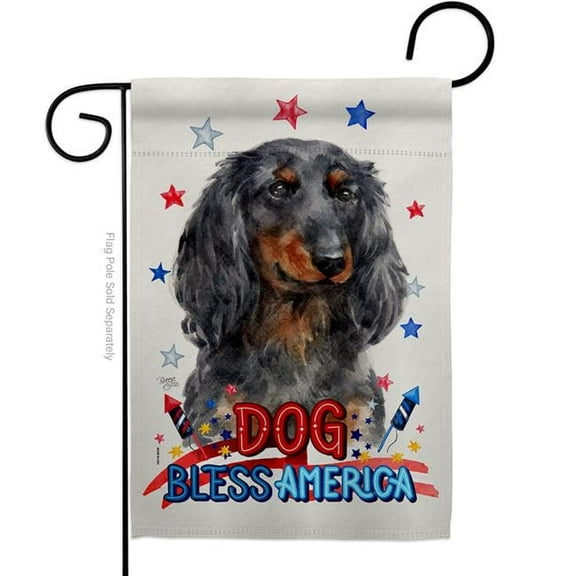 Breeze Decor G120215-BO Patriotic Blue Long Hair Dachshund Animals Dog 13 x 18.5 in. Double-Sided Decorative Vertical Garden Flags for House Decoration Banner Yard Gift