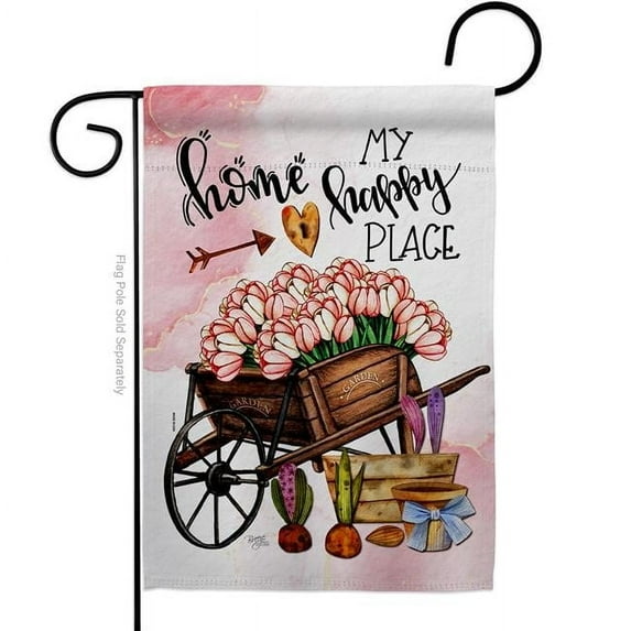 Breeze Decor G150081-BO 13 x 18.5 in. Tulips Happy Place Sweet Life Home Double-Sided Decorative Vertical Garden Flags - House Decoration Banner Yard Gift
