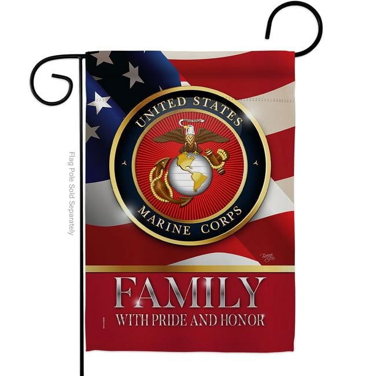 Breeze Decor  US Marine Family Honor Garden Flag Armed Forces Corps 13 x 18.5 in. Double-Sided Decorative Vertical Flags for House Decoration Banner Yard Gift
