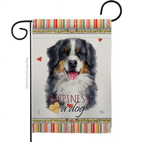 Breeze Decor G160153-BO 13 x 18.5 in. Dog Bernese Mountain Happiness Double-Sided Decorative Vertical Garden Flag
