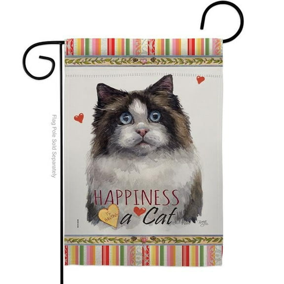 Breeze Decor G160213-BO 13 x 18.5 in. Cat Mitted Ragdoll Happiness Double-Sided Decorative Vertical Garden Flag
