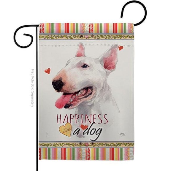 Breeze Decor G160233-BO 13 x 18.5 in. Dog White Bull Terrier Happiness Double-Sided Decorative Vertical Garden Flag