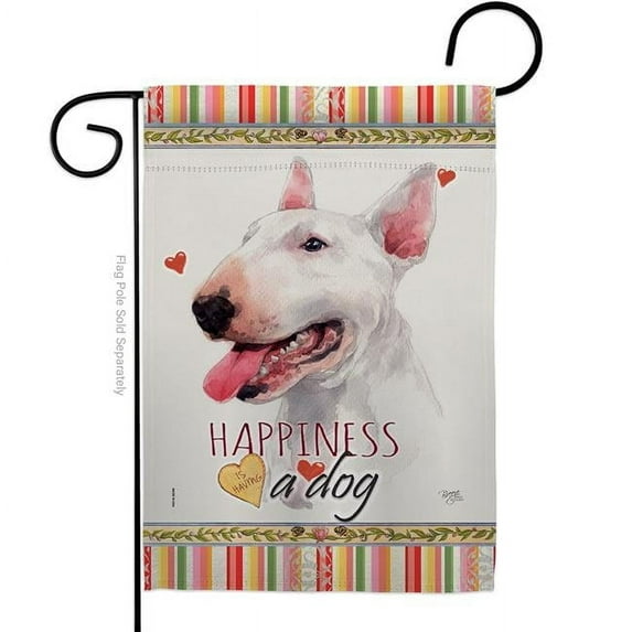 Breeze Decor G160233-BO 13 x 18.5 in. Dog White Bull Terrier Happiness Double-Sided Decorative Vertical Garden Flag