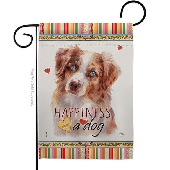 Breeze Decor G160241-BO Red Australian Shepherd Happiness Animals Dog 13 x 18.5 in. Double-Sided Decorative Vertical Garden Flags for House Decoration Banner Yard Gift