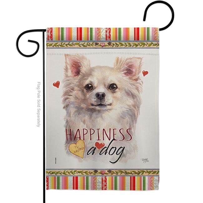 Breeze Decor G160247-BO White Chihuahua Happiness Animals Dog 13 x 18.5 in. Double-Sided Decorative Vertical Garden Flags for House Decoration Banner Yard Gift