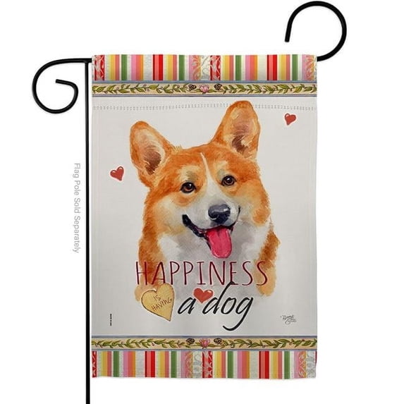 Breeze Decor G160263-BO Fawn Corgi Happiness Animals Dog 13 x 18.5 in. Double-Sided Decorative Vertical Garden Flags for House Decoration Banner Yard Gift