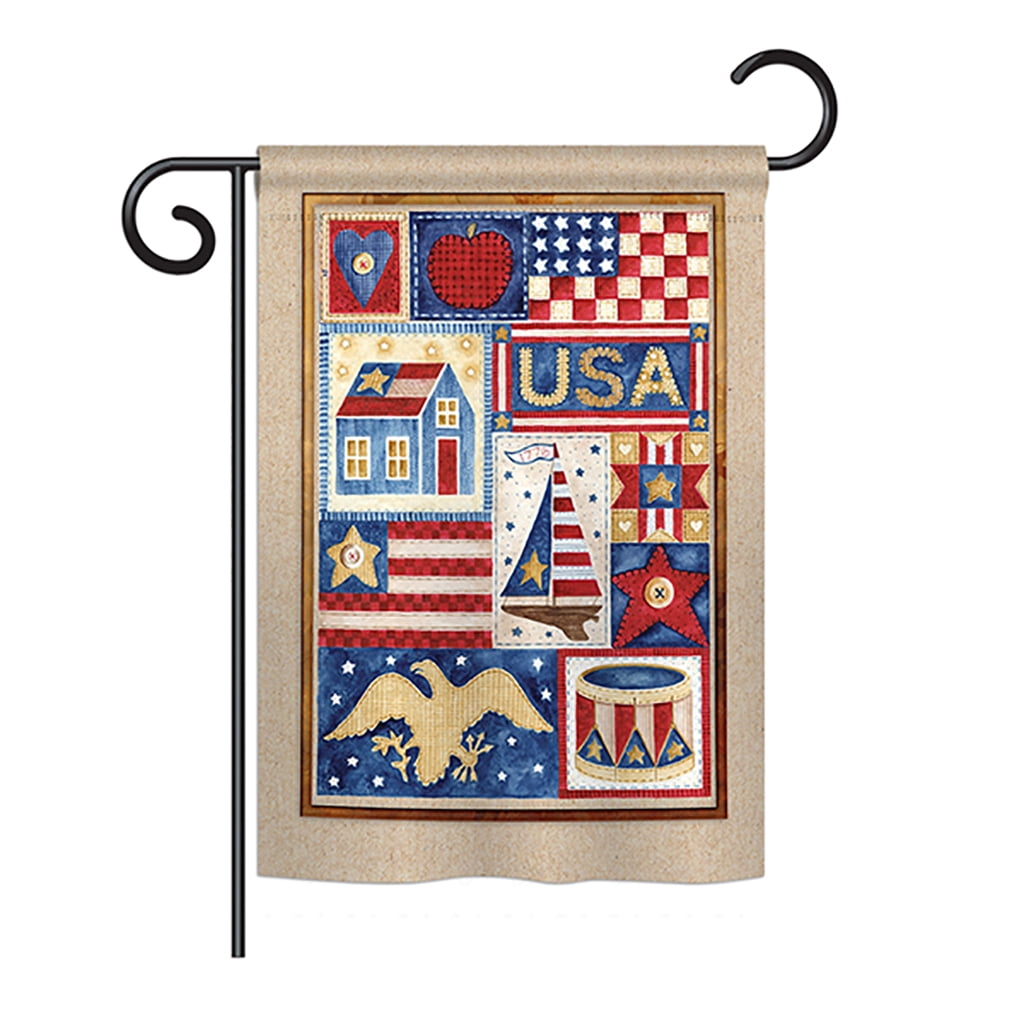 Breeze Decor G161077-BO USA Collage Americana Patriotic Impressions Decorative Vertical 13" x 18.5" Double Sided Garden Flag Printed In