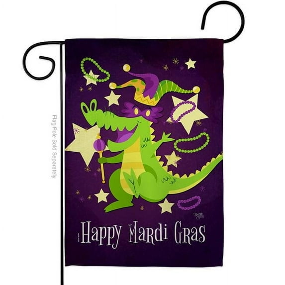 Breeze Decor G168015-BO Mardi Gras Alligator Garden Flag Spring 13 x 18.5 in. Double-Sided Decorative Vertical Flags for House Decoration Banner Yard Gift