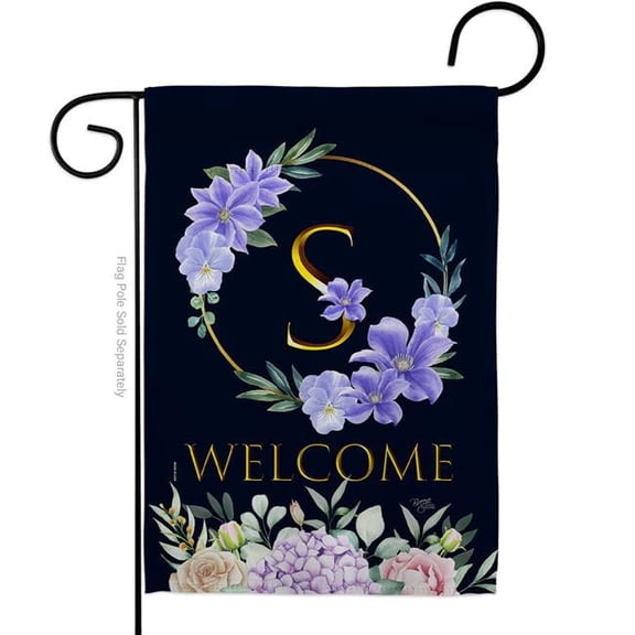 Breeze Decor G180253-BO 13 x 18.5 in. Welcome S Initial Garden Flag with Spring Floral Double-Sided Decorative Vertical Flags House Decoration Banner Yard Gift