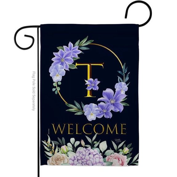 Breeze Decor G180254-BO 13 x 18.5 in. Welcome T Initial Garden Flag with Spring Floral Double-Sided Decorative Vertical Flags House Decoration Banner Yard Gift