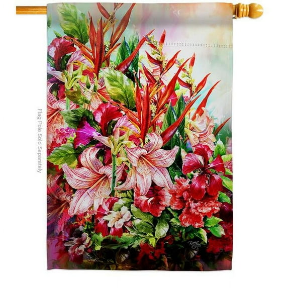 Breeze Decor H104122-BO Tropical Bouquet Summertime 28 x 40 in. Double-Sided Decorative Vertical House Flags for Decoration Banner Garden Yard Gift