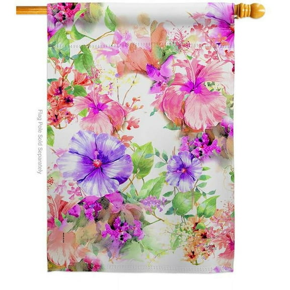 Breeze Decor H104126-BO Hibiscus Floral Double-Sided Garden Decorative House Flag, Pink & Purple