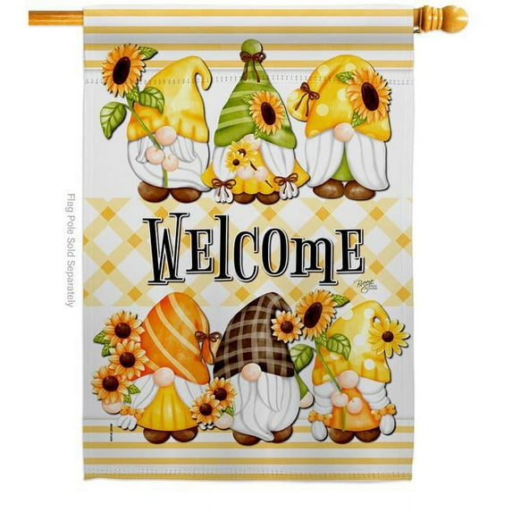 Breeze Decor H104134-BO Spring Gnomes Floral Double-Sided Garden Decorative House Flag, Multi Color