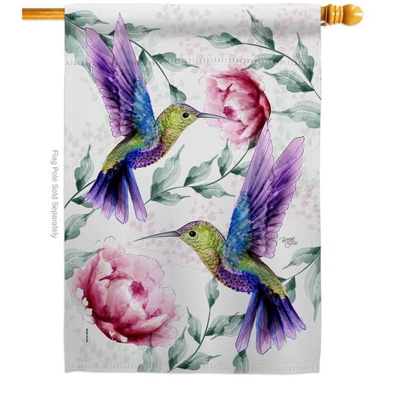 Breeze Decor H105068-BO Hummingbirds In Flight Animals Bird 28 x 40 in. Double-Sided Decorative Vertical House Flags for Decoration Banner Garden Yard Gift