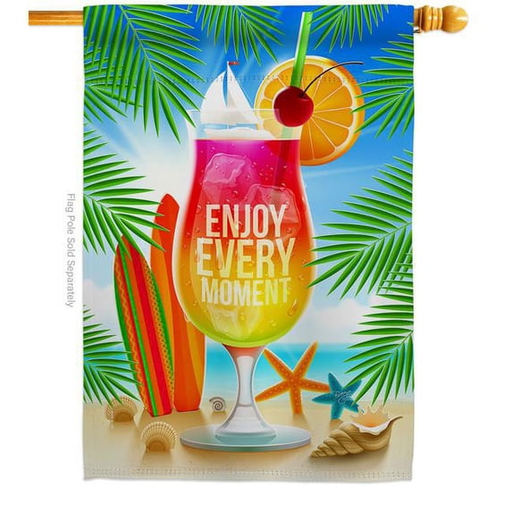 Breeze Decor H106101-BO Enjoy Every Moment Summertime Fun & Sun 28 x 40 in. Double-Sided Decorative Vertical House Flags for Decoration Banner Garden Yard Gift