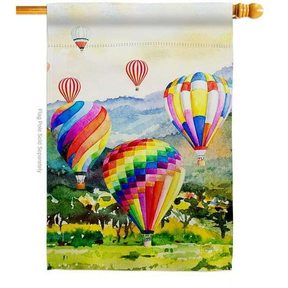 Breeze Decor H106112-BO Escape Hot Air Balloon Summertime 28 x 40 in. Double-Sided Decorative Vertical House Flags for Decoration Banner Garden Yard Gift