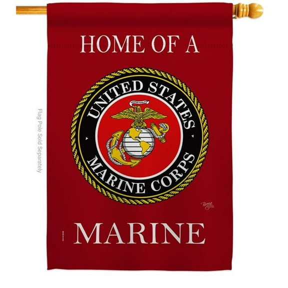 Breeze Decor H108473-BO Home of Marine Corps House Flag Armed Forces 28 x 40 in. Double-Sided Decorative Vertical Flags for Decoration Banner Garden Yard Gift
