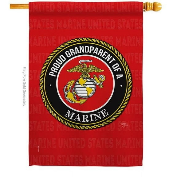 Breeze Decor H108554-BO Proud Grandparent Marines House Flag Armed Forces Marine Corps 28 x 40 in. Double-Sided Decorative Vertical Flags for Decoration Banner Garden Yard Gift