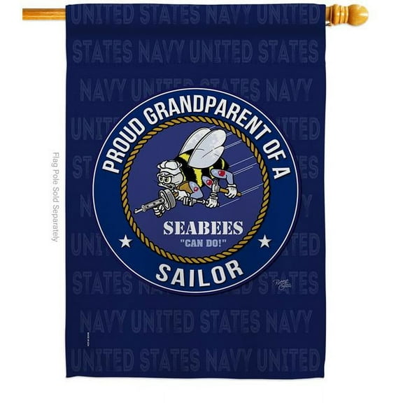 Breeze Decor H108557-BO Seabees Proud Grandparent Sailor House Flag Armed Forces Navy 28 x 40 in. Double-Sided Decorative Vertical Flags for Decoration Banner Garden Yard Gift