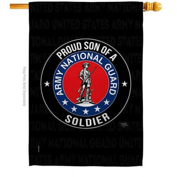 Breeze Decor H108591-BO Army Proud Son Soldier House Flag Armed Forces National Guard 28 x 40 in. Double-Sided Decorative Vertical Flags for Decoration Banner Garden Yard Gift
