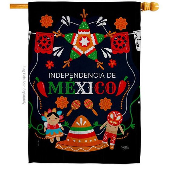 Breeze Decor H108623-BO 28 x 40 in. Independencia De Mexico House Flag with Regional Nationality Double-Sided Decorative Vertical Decoration Banner Garden Yard Gift