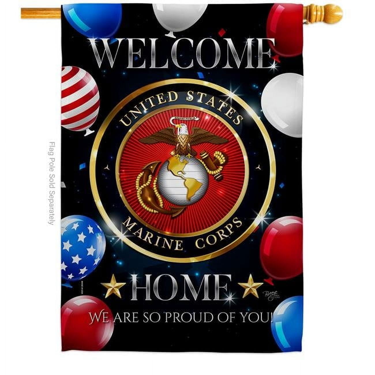 Breeze Decor H108626-BO 28 x 40 in. Welcome Home Marine Corp House Flag with Armed Forces Corps Double-Sided Decorative Vertical Flags Decoration Banner Garden Yard Gift