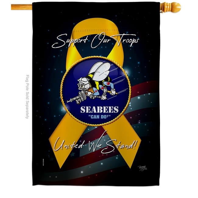 Breeze Decor H108652-BO 28 x 40 in. Support Seabees House Flag with Armed Forces Navy Double-Sided Decorative Vertical Flags Decoration Banner Garden Yard Gift