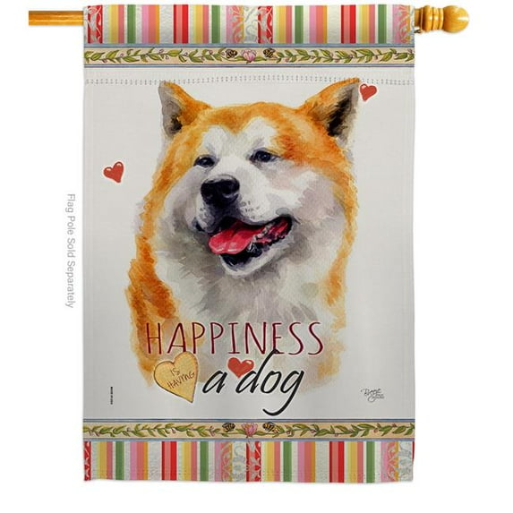 Breeze Decor H110141-BO 28 x 40 in. Dog Akita Happiness Double-Sided Decorative Vertical House Flag