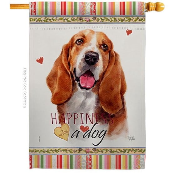 Breeze Decor H110149-BO 28 x 40 in. Dog Basset Hound Happiness Double-Sided Decorative Vertical House Flag