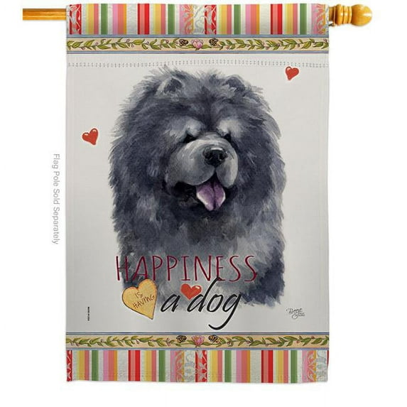 Breeze Decor H110156-BO 28 x 40 in. Dog Black Chow Happiness Double-Sided Decorative Vertical House Flag