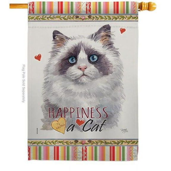 Breeze Decor H110211-BO 28 x 40 in. Cat Blue Bicolor Ragdoll Happiness Double-Sided Decorative Vertical House Flag