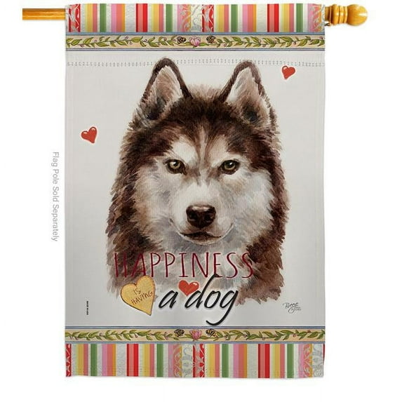 Breeze Decor H110222-BO 28 x 40 in. Dog Brown Siberian Husky Happiness Double-Sided Decorative Vertical House Flag