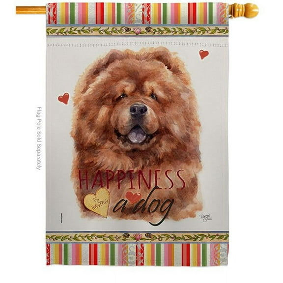 Breeze Decor H110249-BO Red Chow Happiness Animals Dog 28 x 40 in. Double-Sided Decorative Vertical House Flags for Decoration Banner Garden Yard Gift