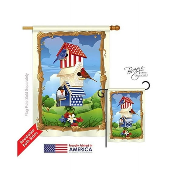 Breeze Decor H111058-BO Star Spangled Birdhouse Americana Patriotic Impressions Decorative Vertical 28" x 40" Double Sided House Fla