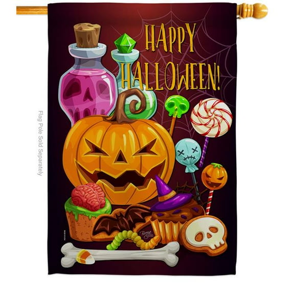 Breeze Decor H112093-BO Halloween Sweet House Flag Fall 28 x 40 in. Double-Sided Decorative Vertical Flags for Decoration Banner Garden Yard Gift