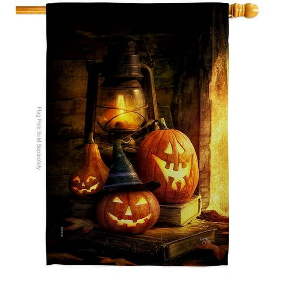 Breeze Decor H112105-BO 28 x 40 in. Lantern Pumpkins House Flag with Fall Halloween Double-Sided Decorative Vertical Flags Decoration Banner Garden Yard Gift