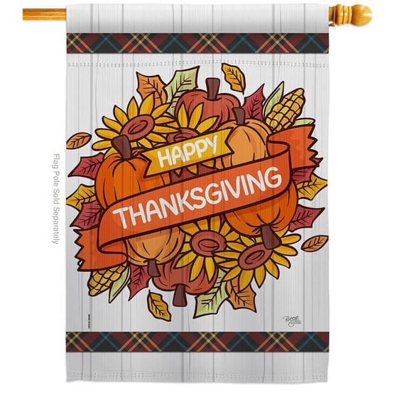 Breeze Decor H113088-BO Grateful Thanksgiving House Flag Fall 28 x 40 in. Double-Sided Decorative Vertical Flags for Decoration Banner Garden Yard Gift