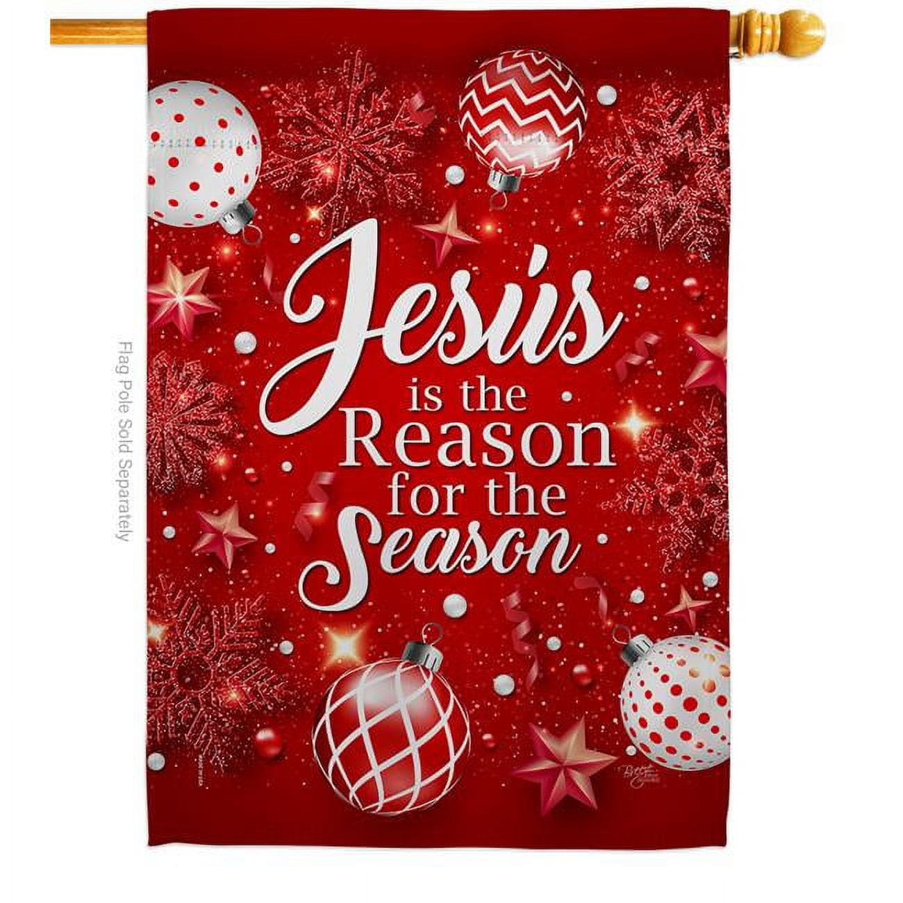 Breeze Decor  Jesus is the Reason House Flag Winter Nativity 28 x 40 in. Double-Sided Decorative Vertical Flags for Decoration Banner Garden Yard Gift
