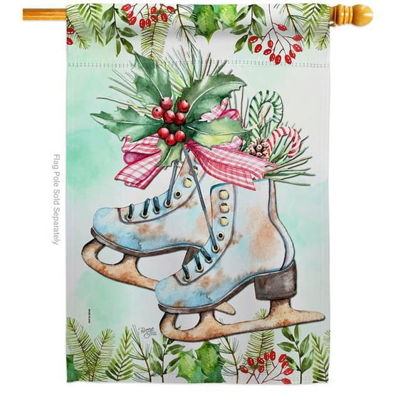 Breeze Decor H114242-BO 28 x 40 in. Winter Skate House Flag with Wonderland Double-Sided Decorative Vertical Flags Decoration Banner Garden Yard Gift