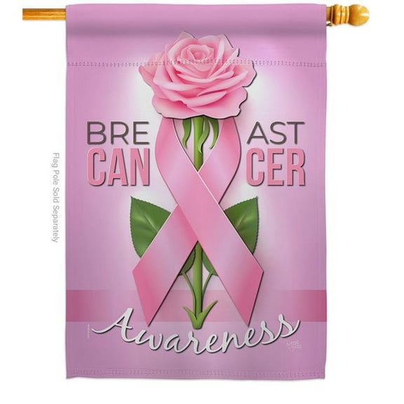 Breeze Decor H115166-BO Breast Cancer House Flag Support Awareness 28 x 40 in. Double-Sided Decorative Vertical Flags for Decoration Banner Garden Yard Gift