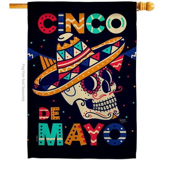 Breeze Decor H115180-BO 28 x 40 in. Skull Cinco De Mayo House Flag with Summer Double-Sided Decorative Vertical Decoration Banner Garden Yard Gift