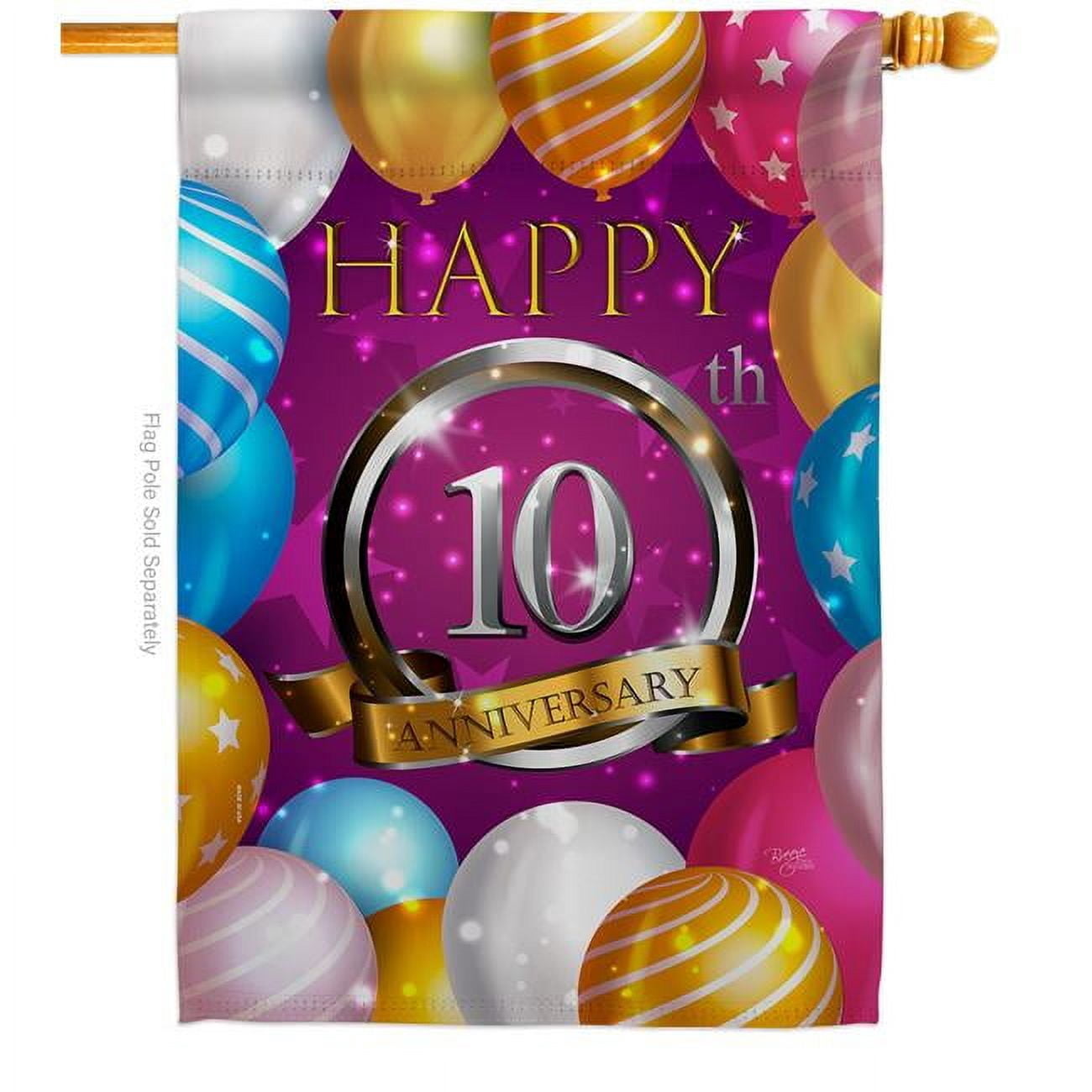 Breeze Decor H115185-BO 28 x 40 in. Happy 10th Anniversary House Flag with Celebration Double-Sided Decorative Vertical Decoration Banner Garden Yard Gift