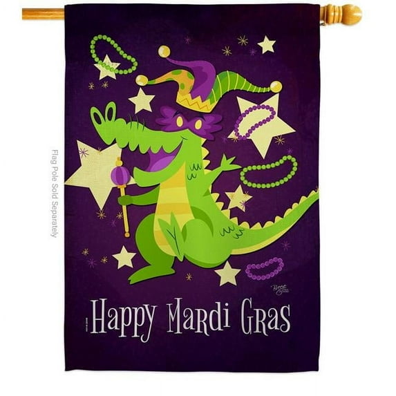 Breeze Decor H118015-BO Mardi Gras Alligator House Flag Spring 28 x 40 in. Double-Sided Decorative Vertical Flags for Decoration Banner Garden Yard Gift