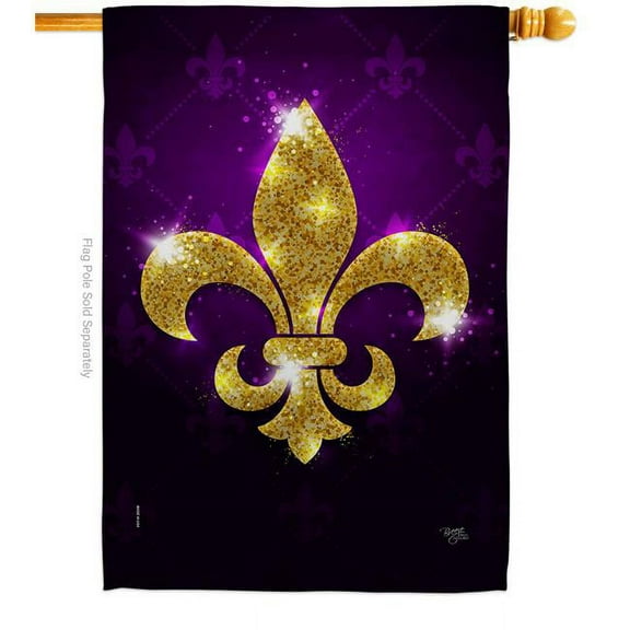 Breeze Decor H118016-BO Glowing Fleur de lis House Flag Spring Mardi Gras 28 x 40 in. Double-Sided Decorative Vertical Flags for Decoration Banner Garden Yard Gift